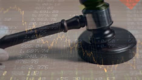 animación de las estadísticas y el procesamiento de datos financieros sobre el martillo del subastador