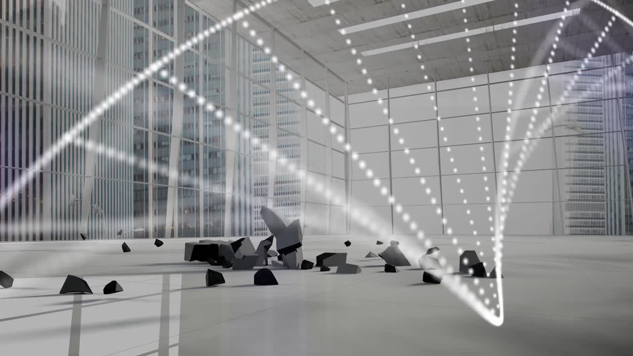 유로 기호 위에서 회전하는 dna 구조의 애니메이션이 사무실에서 떨어지고 부서집니다.