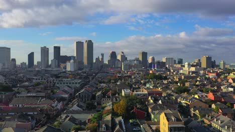 droning above the french quarter with the city of new orleans in the back ground
