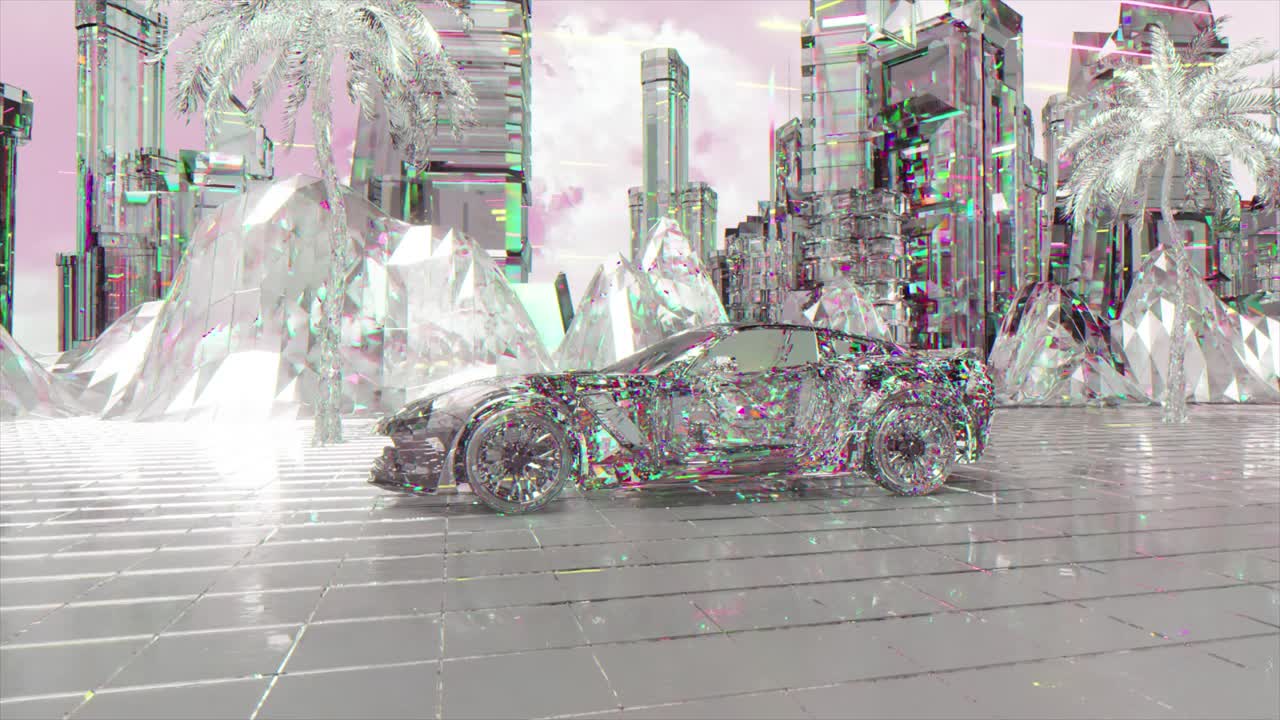 사이버 크 크리스탈 도시 풍경과 자동차