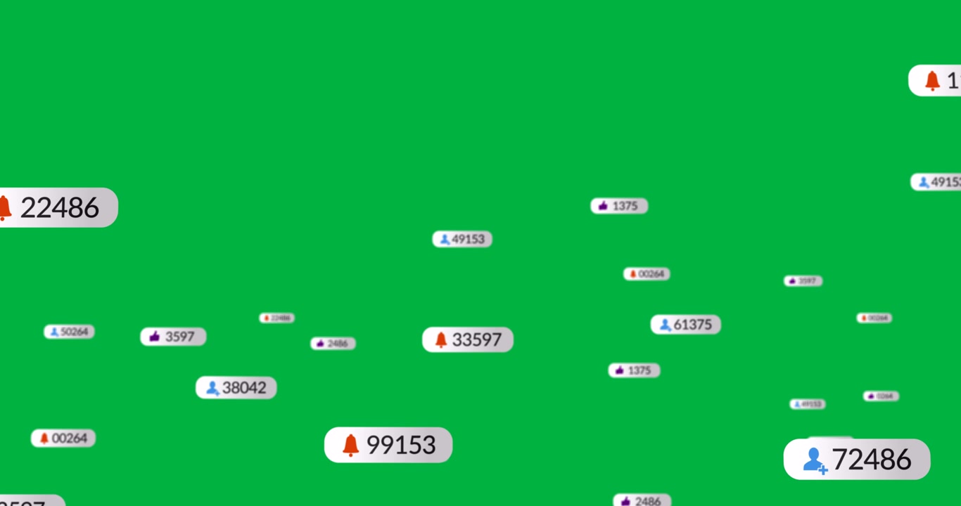 Social Media Notification Icons Floating on Green Screen