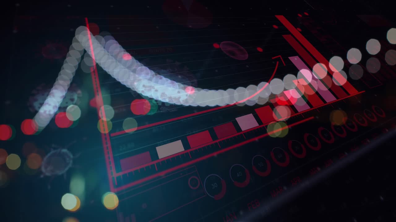 코로나바이러스 디지털 인터페이스와 야간 도시 거리 조명