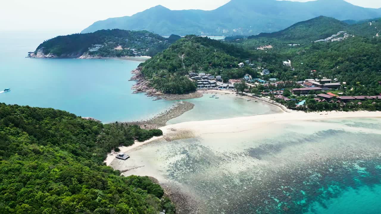 Aerial of Ko Pha Ngan or Koh Phangan Island in Gulf of Thailand , Koh Nang Yuan Island white sand beach