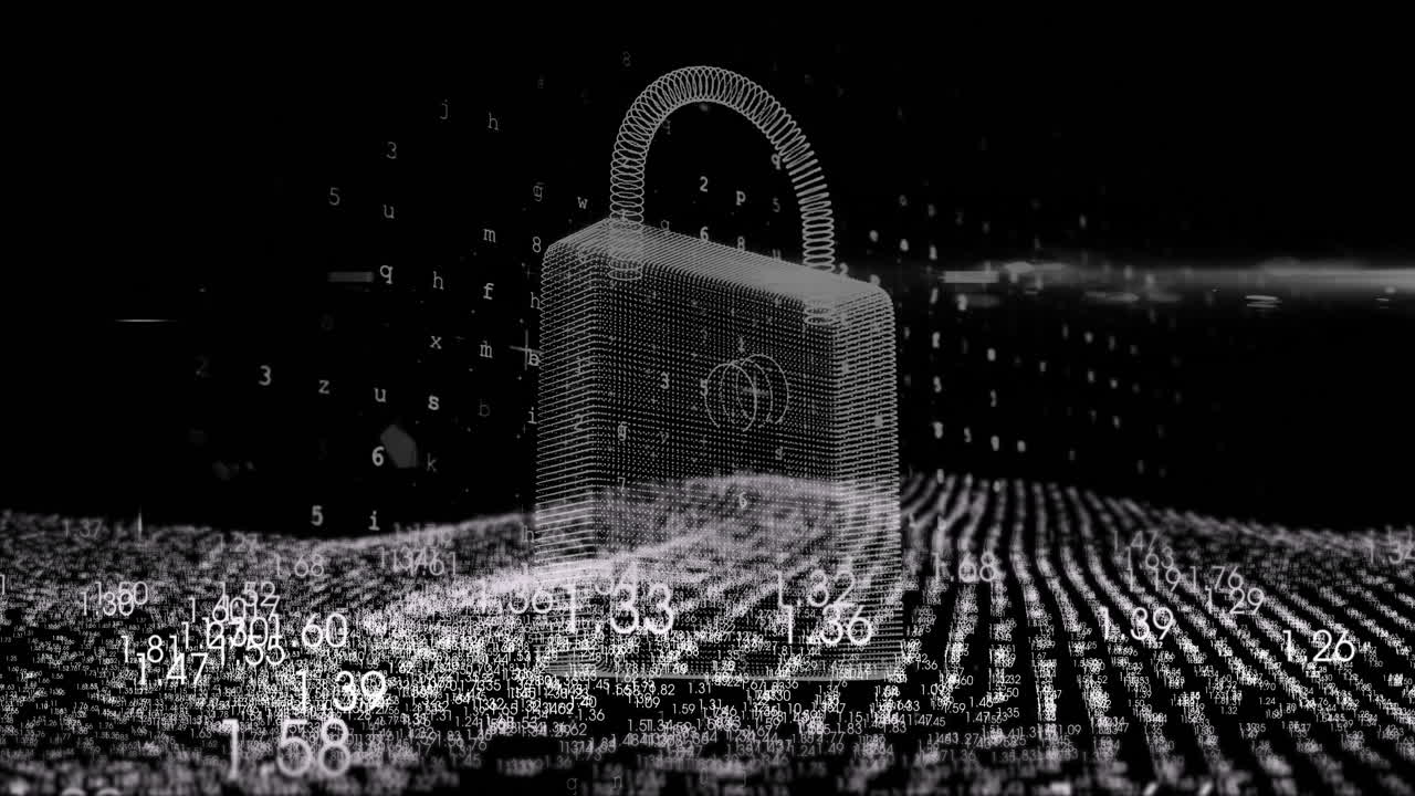 Animation of digital padlock over binary code, symbolizing cybersecurity in school
