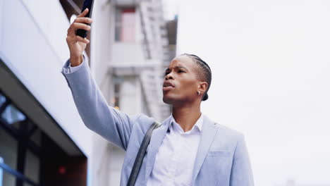 man, phone and city with search for signal