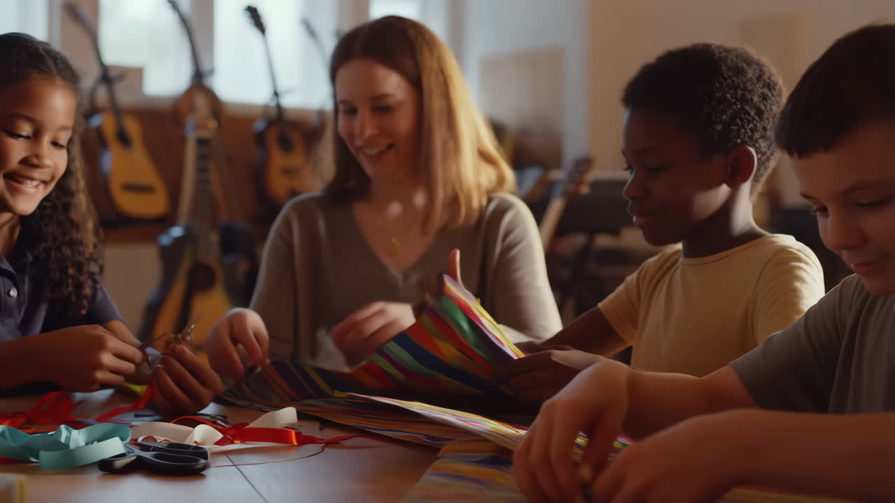 Children and teacher in a craft class