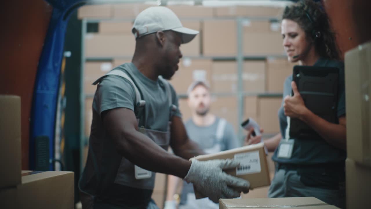 Logistics Team Working in Warehouse and Delivery Van