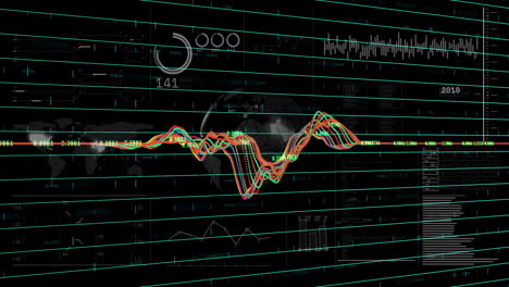 animation of financial data processing over dark background