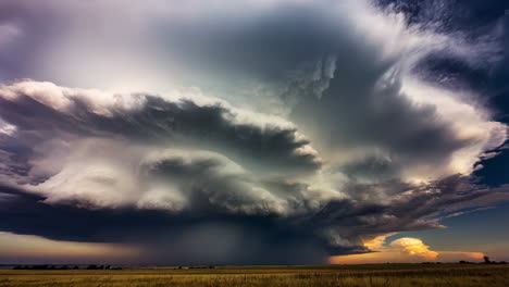 dramatic supercell thunderstorm cloud formation over a field