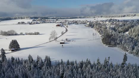 drone flight snowy landscape in black forest germany