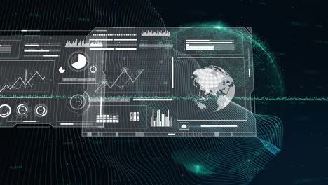 Animation-of-data-processing-with-globe-and-lines-on-black-background