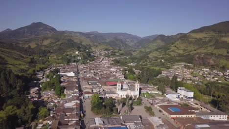 aerial drone shot of silvia, a small town in the cauca department of colombia