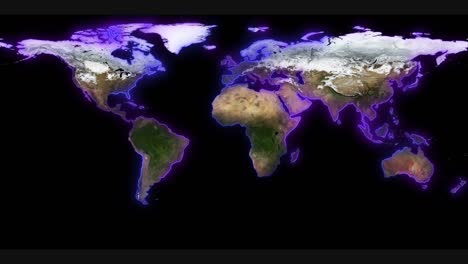 glowing lines trace the outlines of the world map