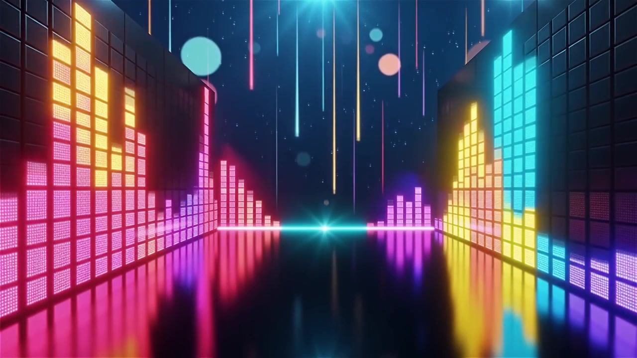 Futuristisk regnbuefarvet neon musik equalizer visualisering baggrund.