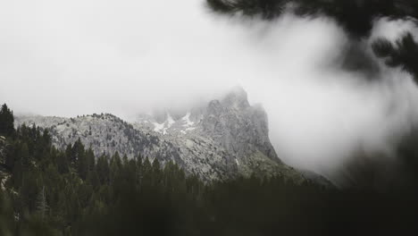 foggy misty scenic mountains landscape telephoto static shot in aigüestortes national park located in the catalan pyrenees spain