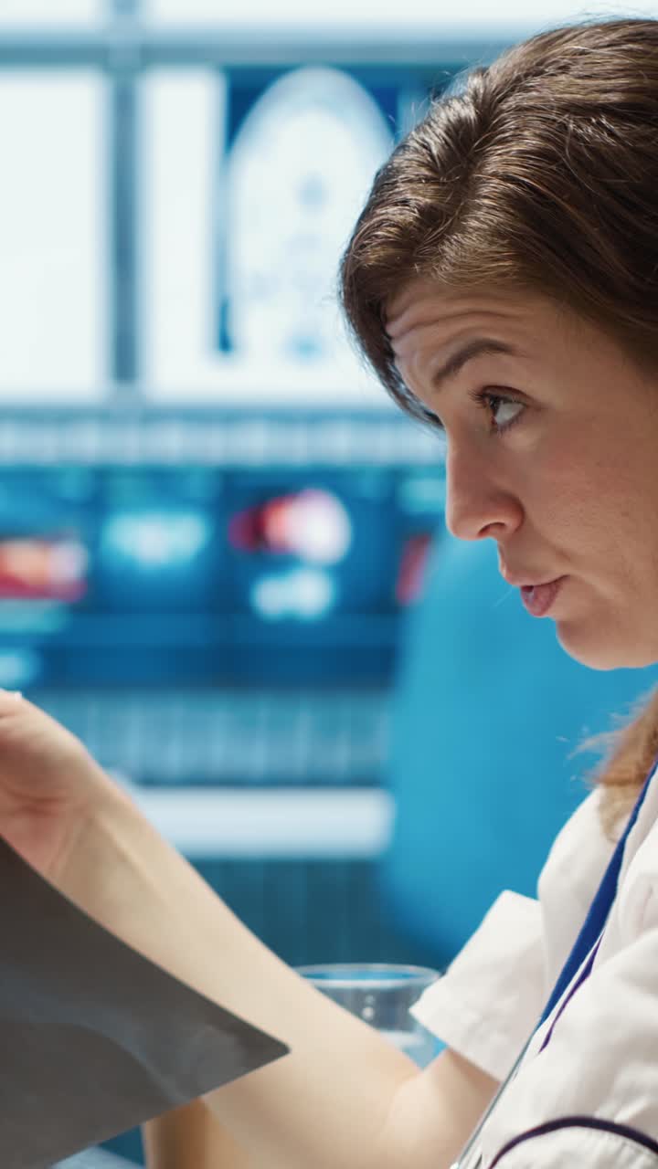 Medical Professional Examining X-ray Film in a Modern Clinic