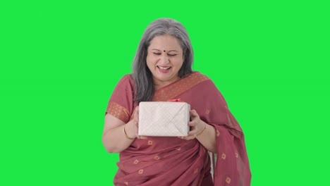 Happy-Indian-old-woman-receiving-a-gift-Green-screen