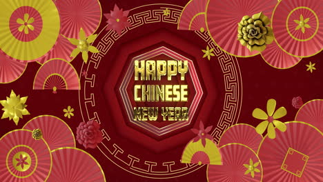 Animation-of-happy-chinese-new-year-text-over-chinese-pattern-on-red-background