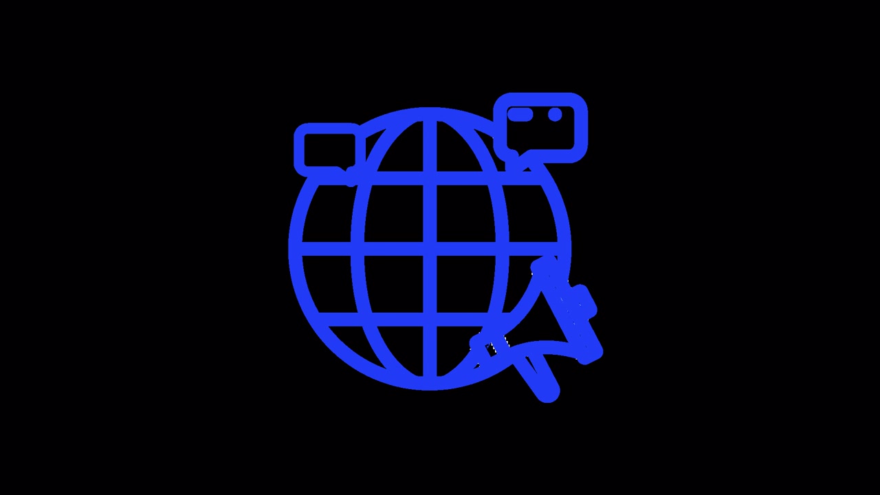 Blue Animated Icon of Globe, Megaphone, and Chat Bubbles