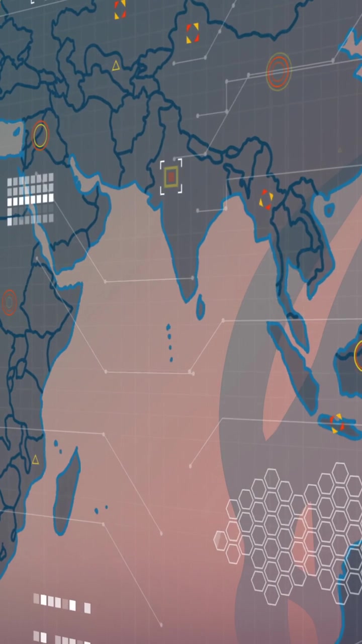 Animation of data processing and world map on light background