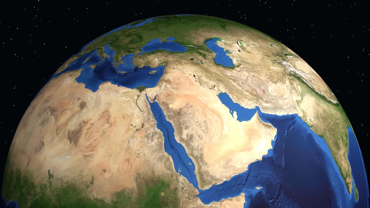 Dijital küre, uzaydan Suudi Arabistan'a yakınlaşarak Tabuk şehri için nüfus istatistiklerini gösteriyor