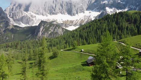 4k drone shot of majestic dachstein glacier, styria, austria in the alps