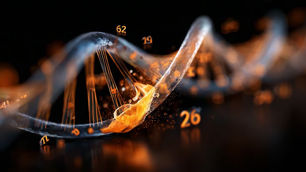 A Dynamic Representation of a DNA Helix Blending with Intriguing Numeric Elements, Showcasing the Interplay Between Genetics and Information in a Captivating Visual Display