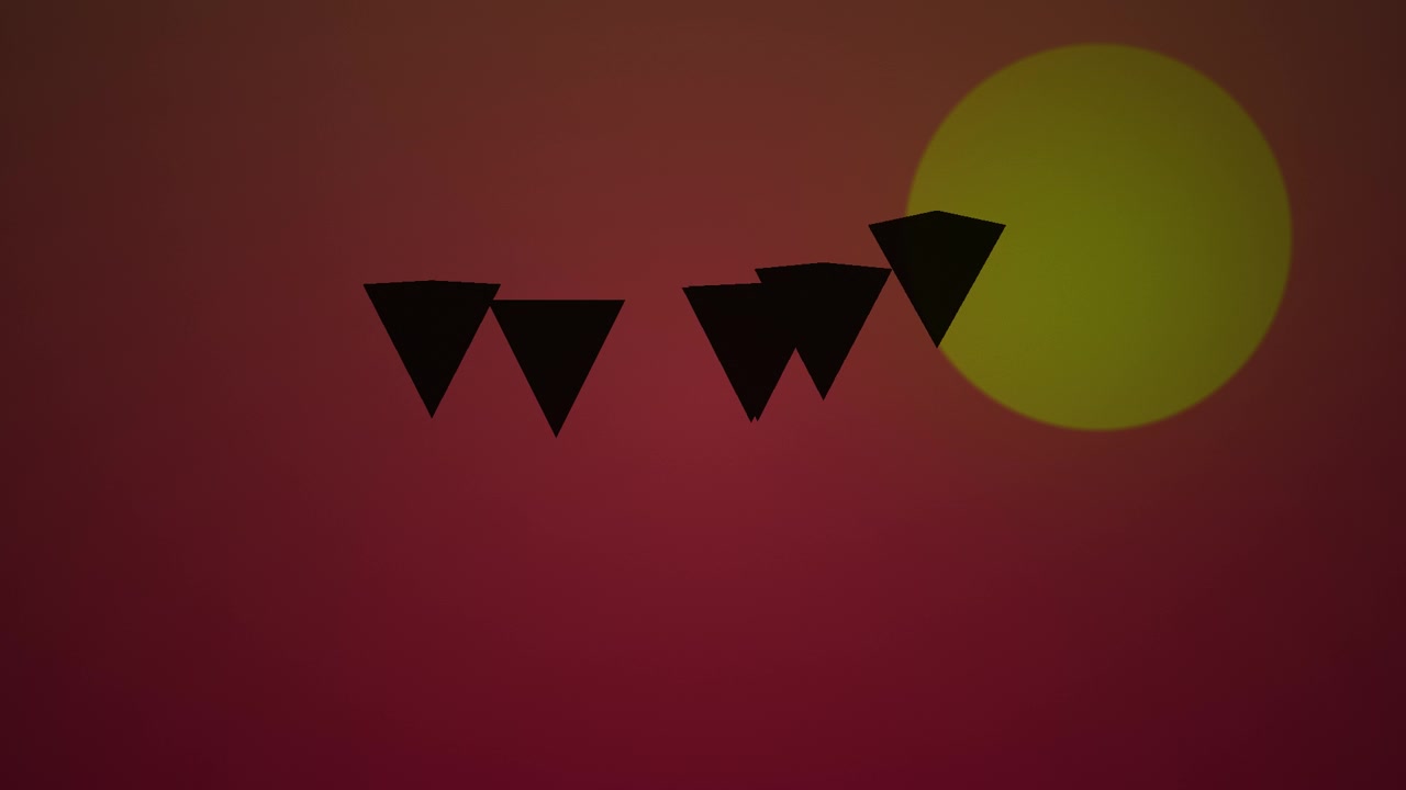 Abstrakt animation af flydende sorte pyramider mod en rød gradientbaggrund