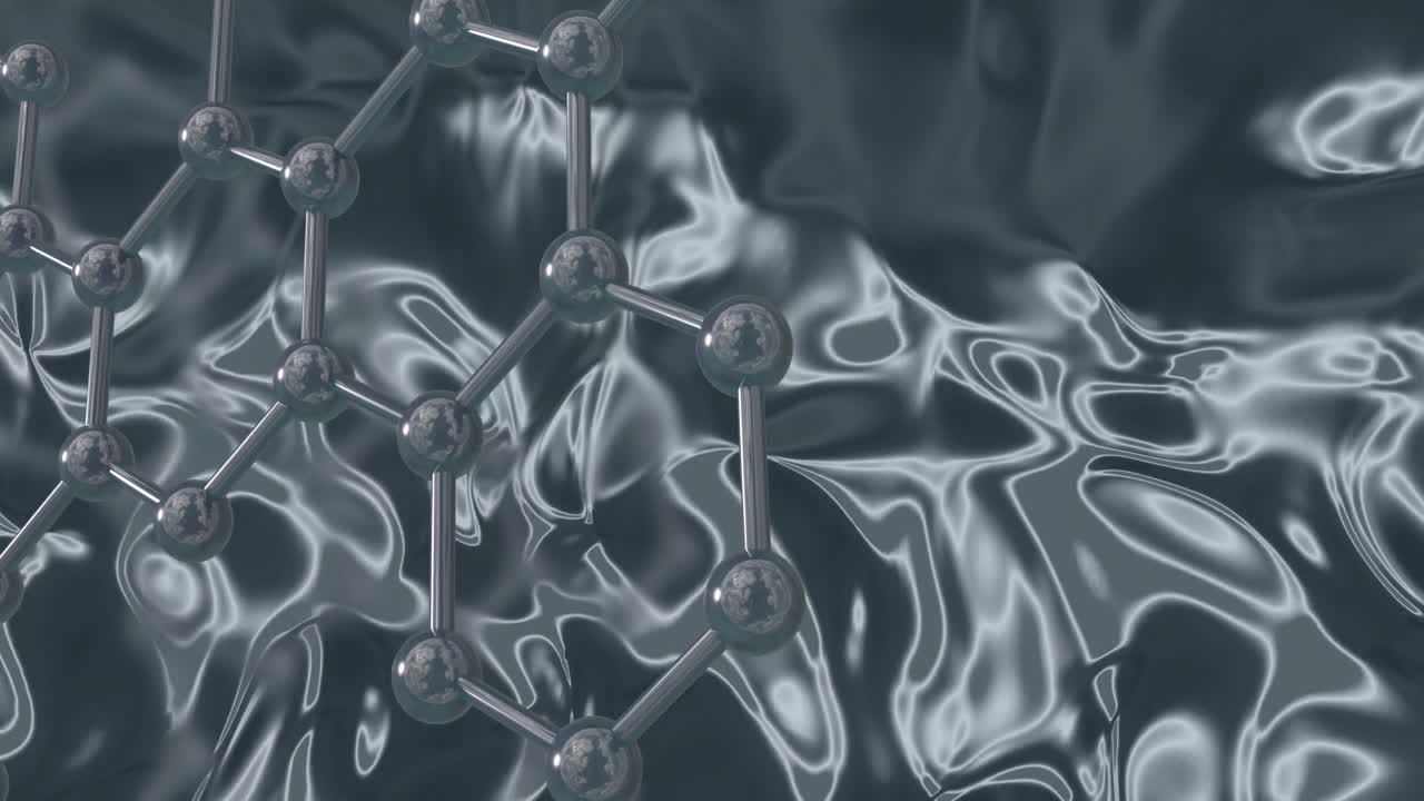 회색 배경 위에 있는 분자의 마이크로 모델의 애니메이션