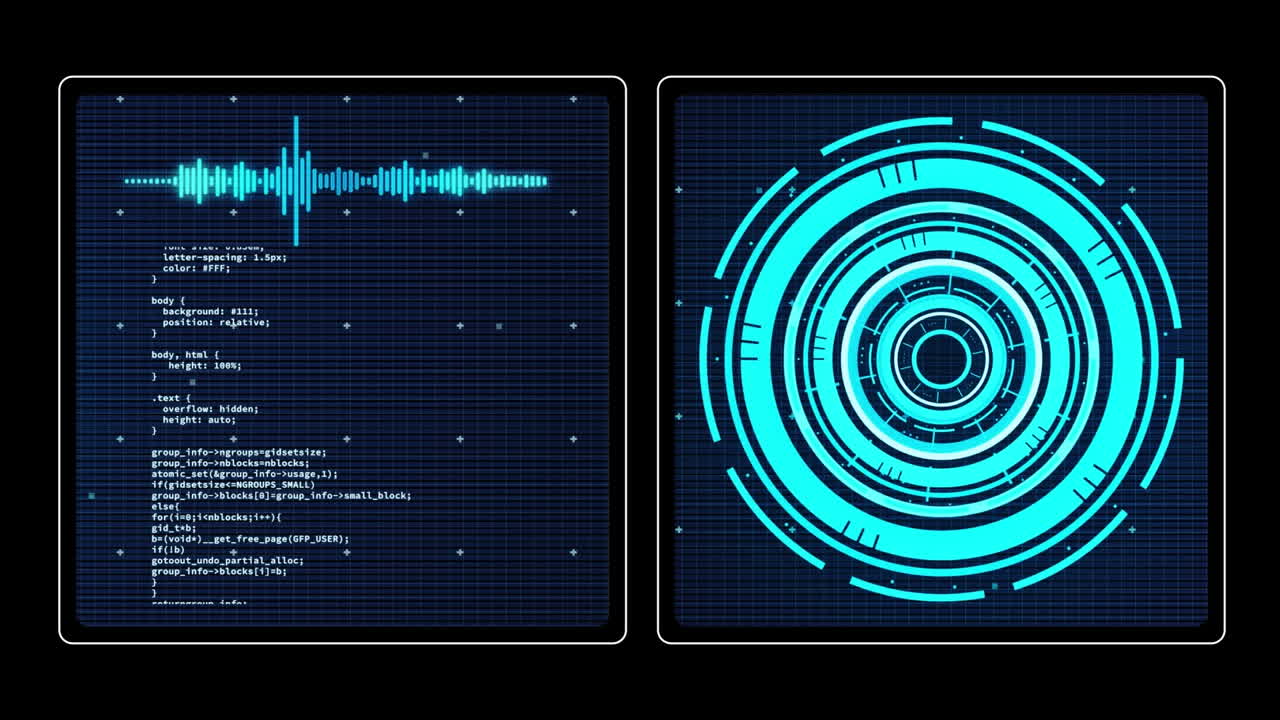 animación del procesamiento de datos con escaneo de alcance sobre fondo negro