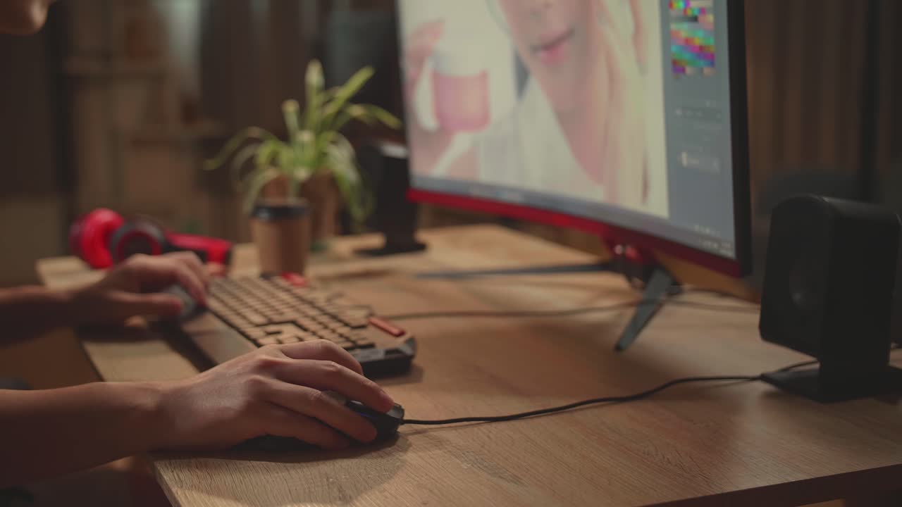Close Up Of The Man'S Hand Editor Works In Photo Editing Software On His Personal Computer