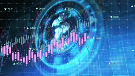 Animation-of-multiple-graphs-and-numbers-changing-over-illuminated-circles-with-globe