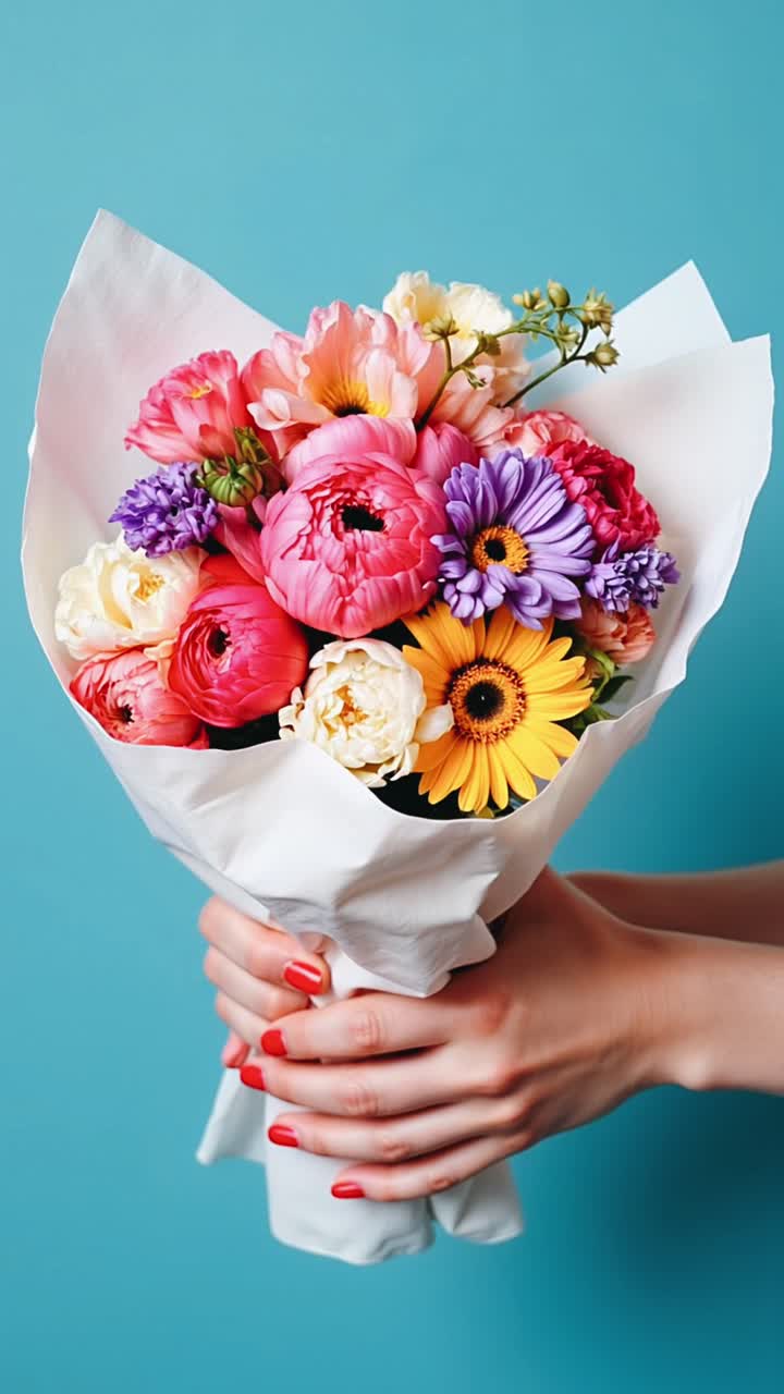 Bouquet di fiori colorati tenuto tra le mani