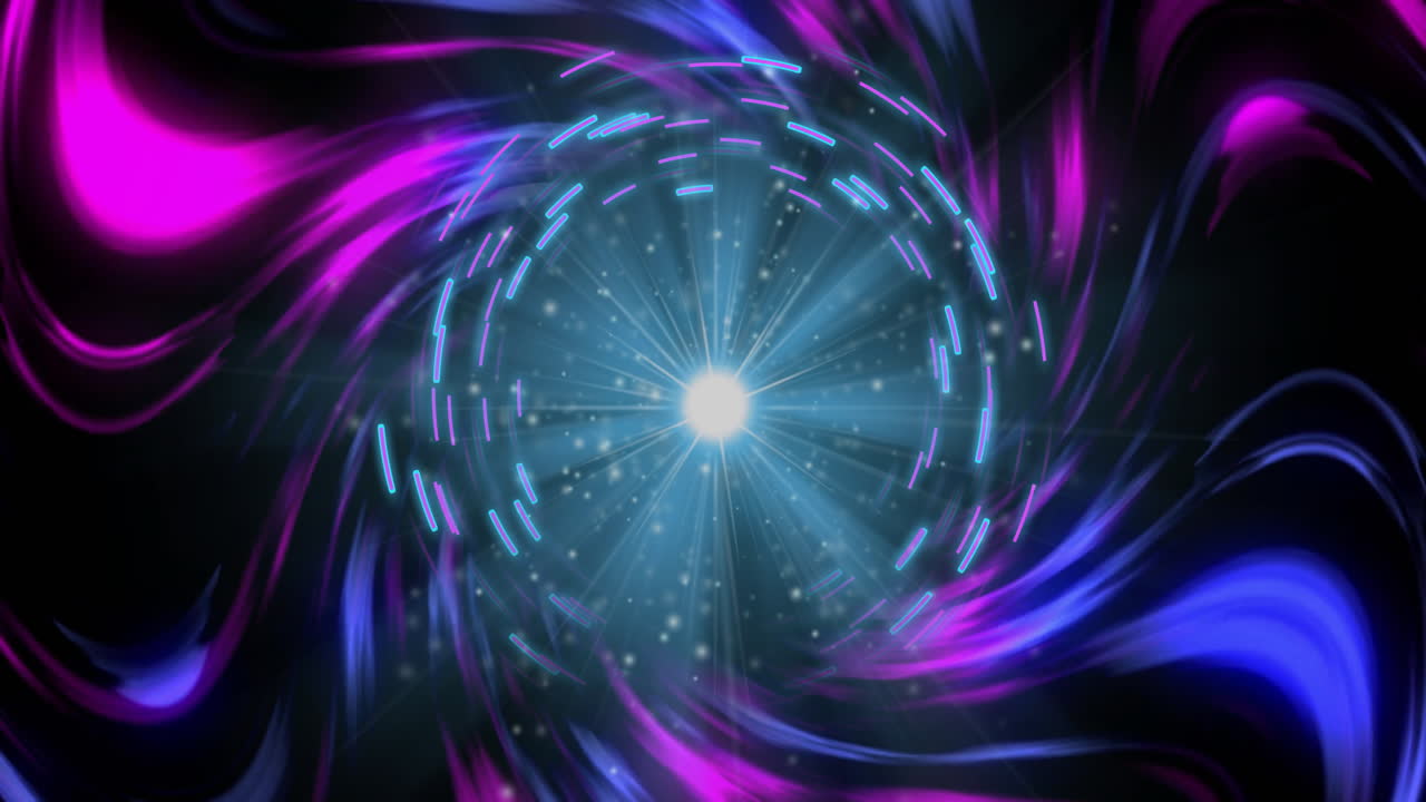 Animation of colorful swirling vortex with bright center and dynamic light trails