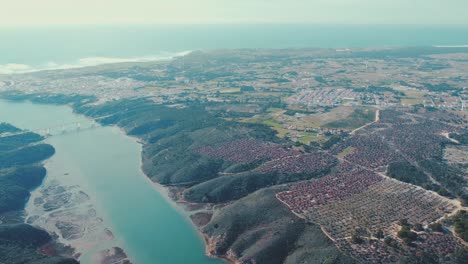 Spectacular-coastal-landscape-of-Milfontes-vast-Aerial