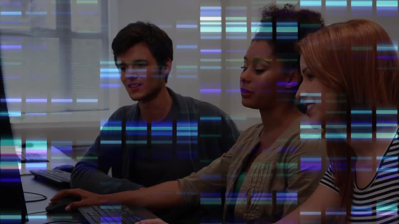 Animation of digital interface over diverse group of people