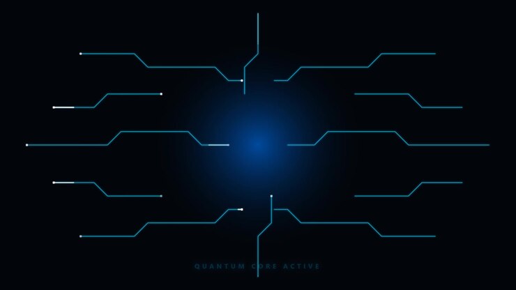 Interfaccia futuristica a nucleo quantistico con circuiti digitali pulsanti