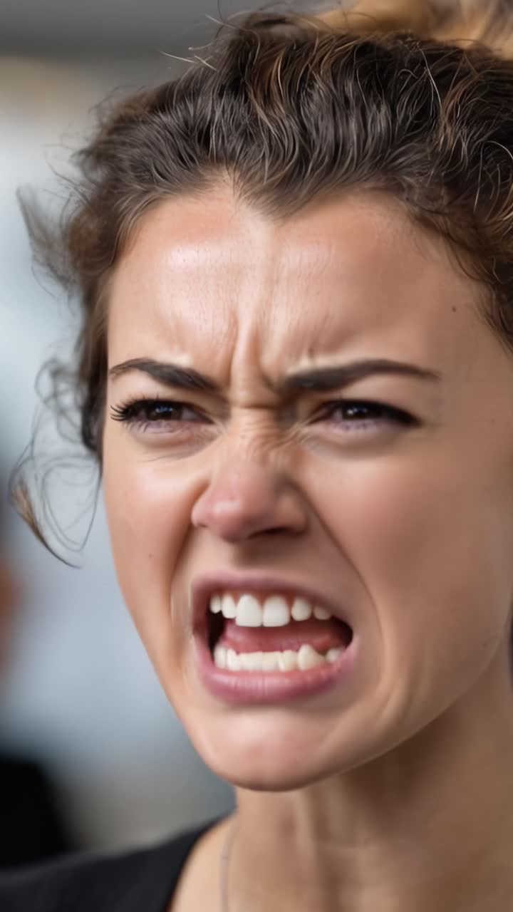 Intense Emotional Expression Captured in Two Frames: A Woman's Raw Anger and Passion Revealed Through Her Face and Body Language in a Single Moment in Time