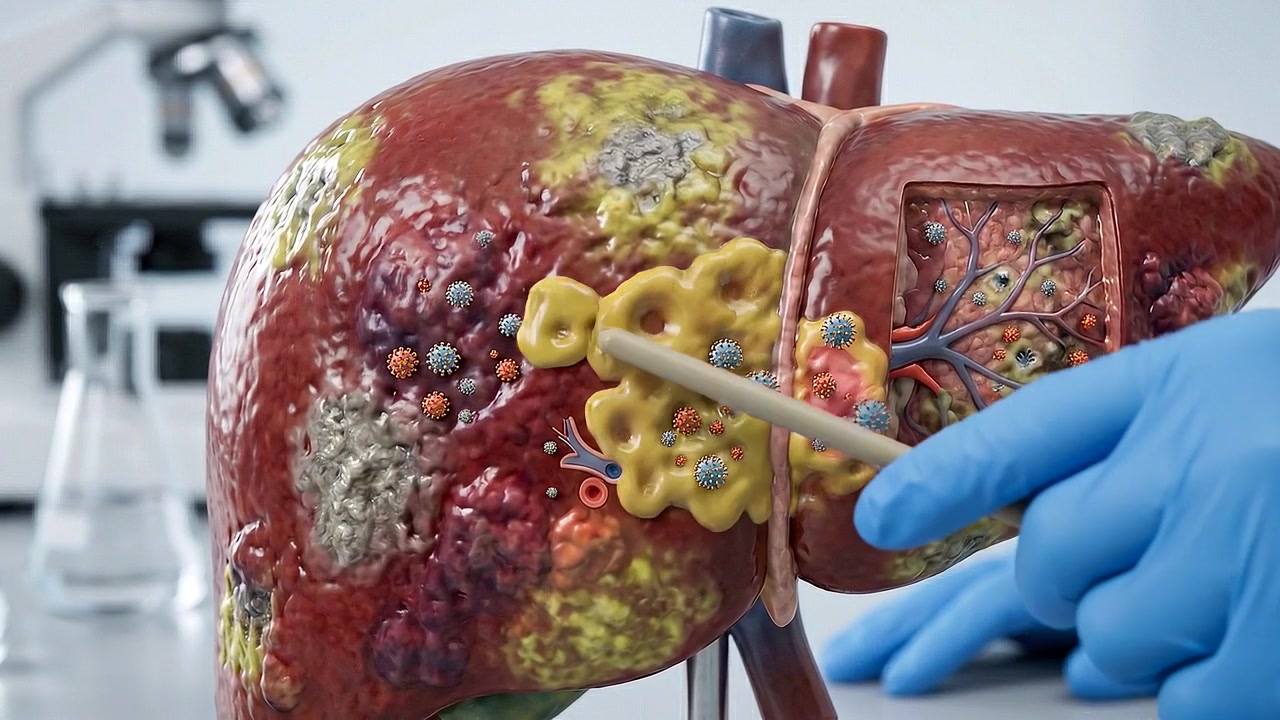 Medical Professional Explaining Liver Disease Model in Laboratory