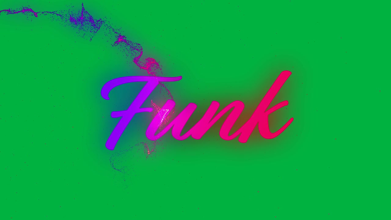 Animation of funk text in purple and red letters on white background