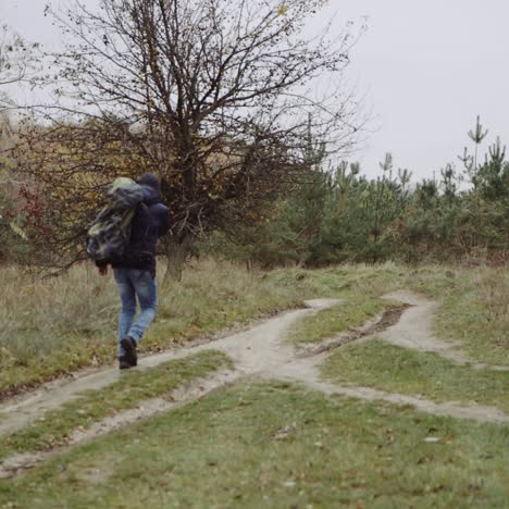 turista masculino en el bosque