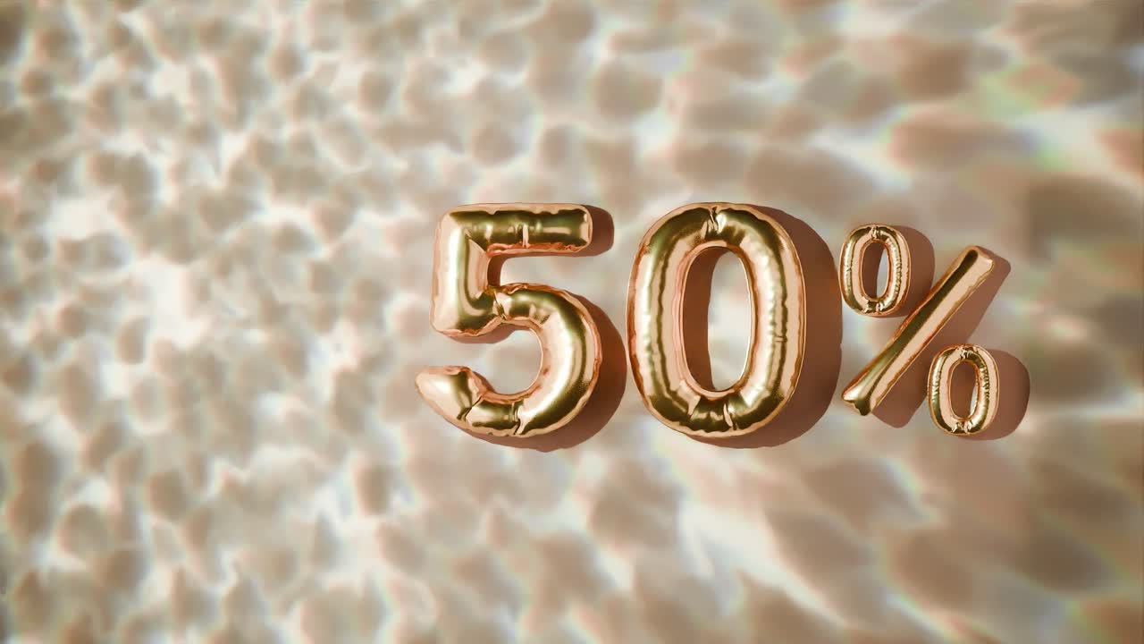 50% dorado flotando por encima de las ondas de agua en fondo amarillo