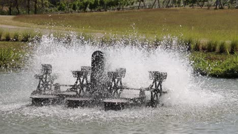 water aerators functioning in an outdoor pond