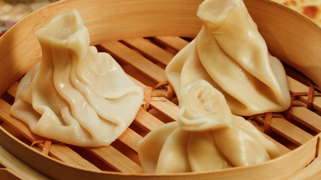Steamed Khinkali in Bamboo Steamer