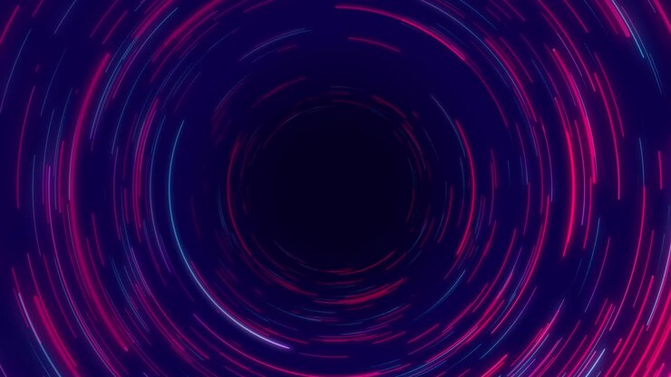 Sfondo astratto blu e rosso con linee radiali circolari. Flusso di dati