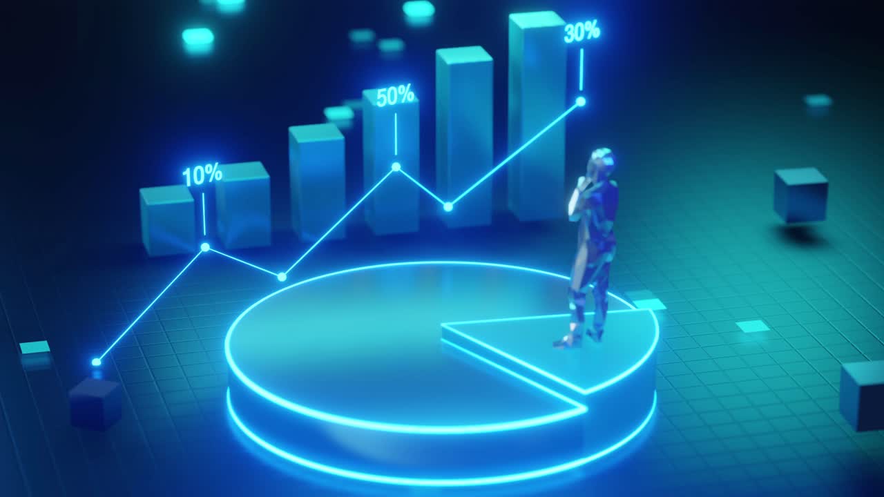 Futuristic Digital Data Visualization with Charts and Human Figure