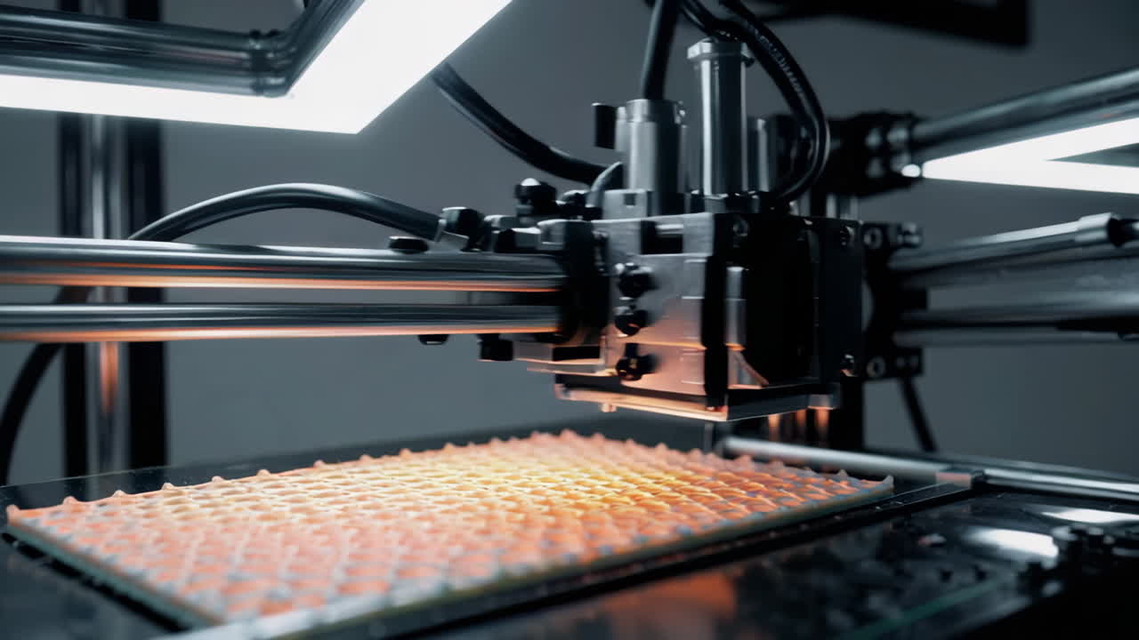 Close-up view of a 3D printer in action