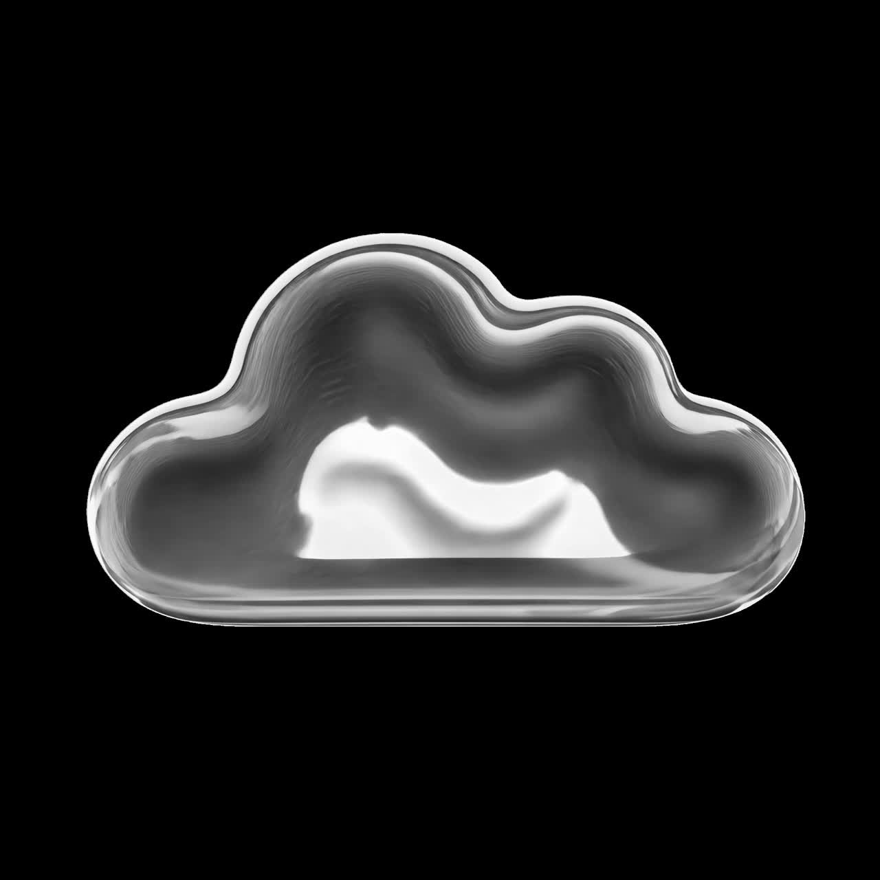Sleek glass cloud sculpture design animation isolated asset, transparent 4K video, alpha channel