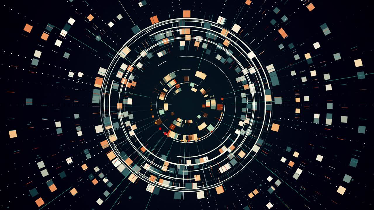 tech background from a lot of shapes lines points with tunnel effect