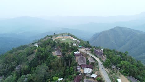 drone view shot of landscape or houses and environment of people living in nagaland, india.